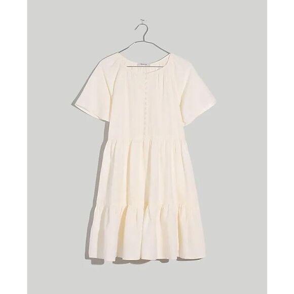 Madewell White Linen-Blend Flutter-Sleeve Tiered Mini Dress - Picture 4 of 14